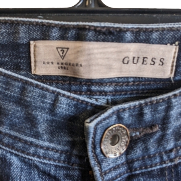 Guess jeans gently worn. Size 32.  Dark blue denim.  Regular straight leg. - Picture 3 of 6